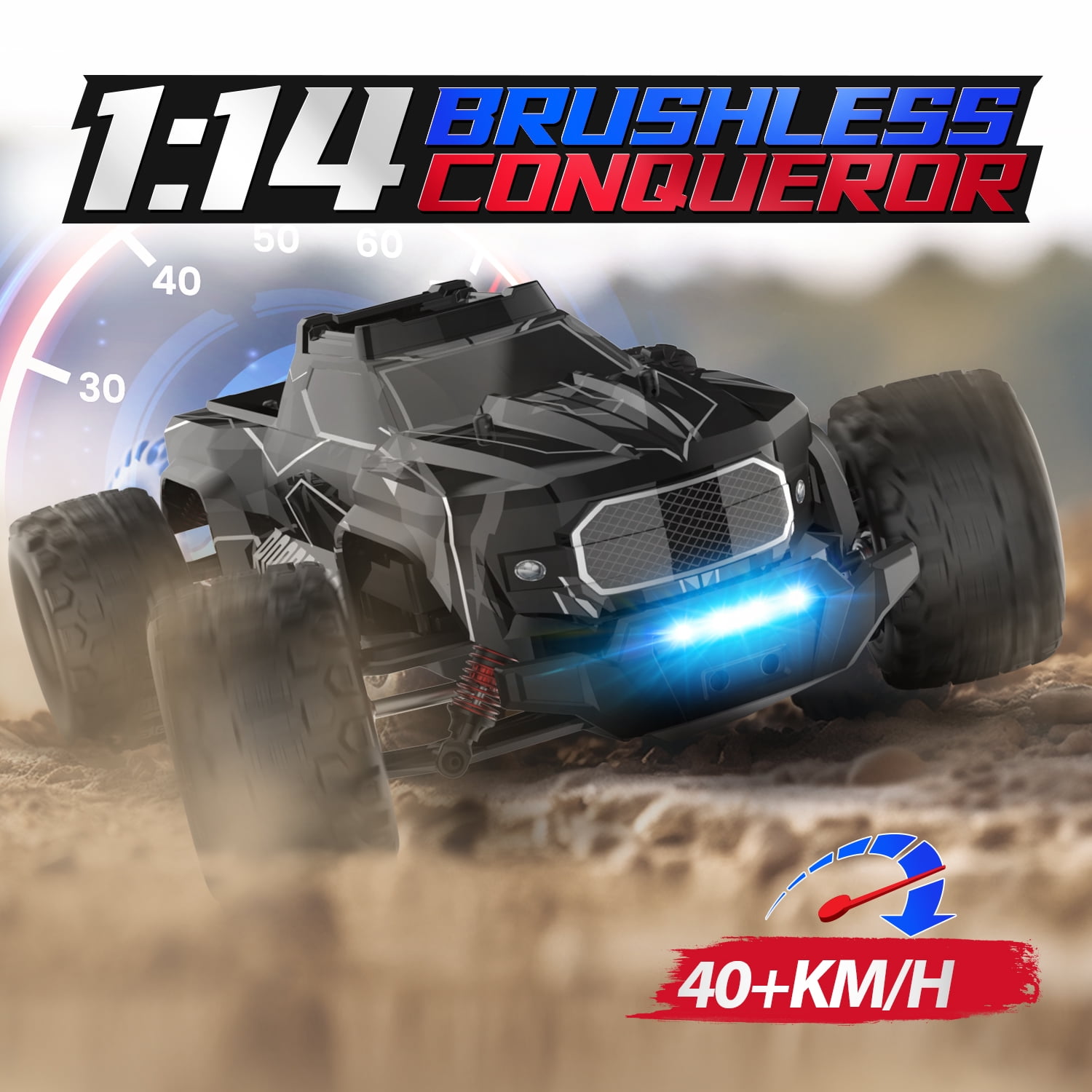 JoyStone 1:14 Fast RC Cars, Max 35+ mph Off-Road Hobby RC Trucks for Kids Adults, High-Speed Remote Control Car with Lights & Two 2S Lipo Batteries, Black