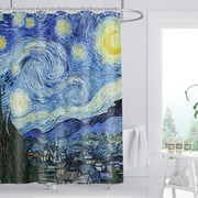 MONOJOY Van Gogh Starry Night Shower Curtain Oil Painting Abstract Art Blue Sky White Cloud Star Moon Scenery Bathroom Decor Sets, 72" x 72" Fabric with 12 Hooks