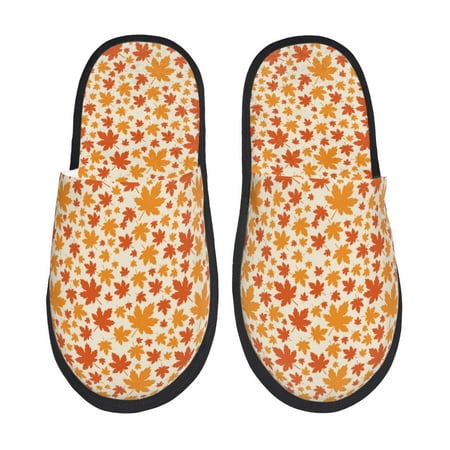 Balery Autumn Red and Orange Maple Leaves Slient Indoor Furry Fleece Comfort House Shoes Soft Non-Slip Home Shoes Cotton slippers House Slippers-- Medium