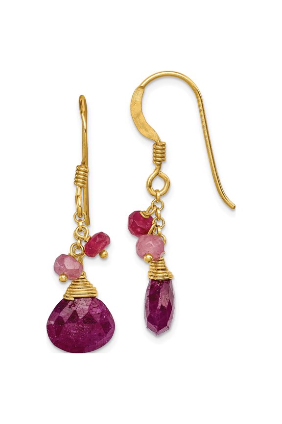 Sterling Silver Vermeil Ruby Earrings (36 X 8) Made In Thailand qe5593