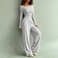 thumbnail image 4 of Women's One Shoulder Pit Knitted Set - Long Sleeve Slimming Top, High Waist Wide Leg Pants, Casual Two Piece Set Gray S, 4 of 6
