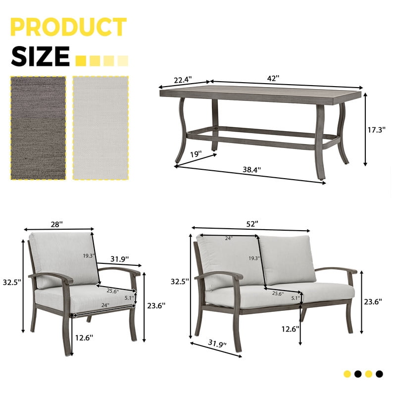 7 Piece Aluminum Patio Furniture Set, Outdoor Armchairs with Ottomans and Loveseat, Outdoor Sectional Sofa with Side Table and Coffee Table, Garden Conversation Set for Lawn