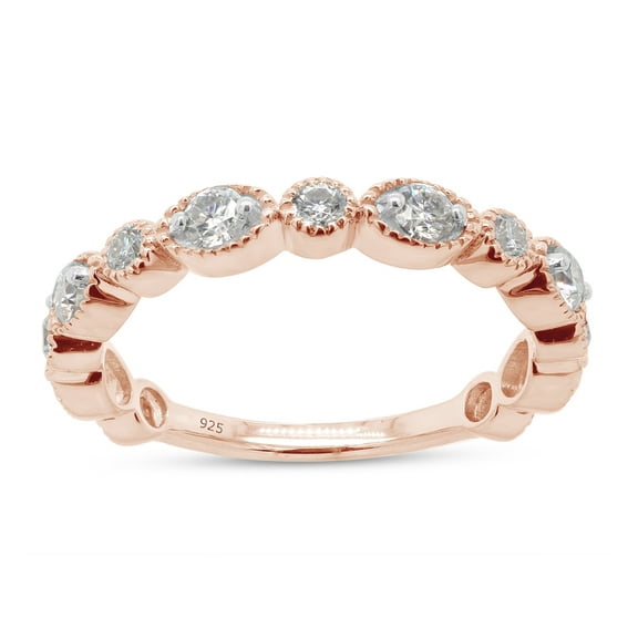 1/2 ct. t.w Round Cut Lab Created Moissanite Diamond Milgrain Half Eternity Stackable Band Ring For Women In 14K Rose Gold Over Sterling Silver (G-H Color, VVS1 Clarity, 0.50 Cttw)-4