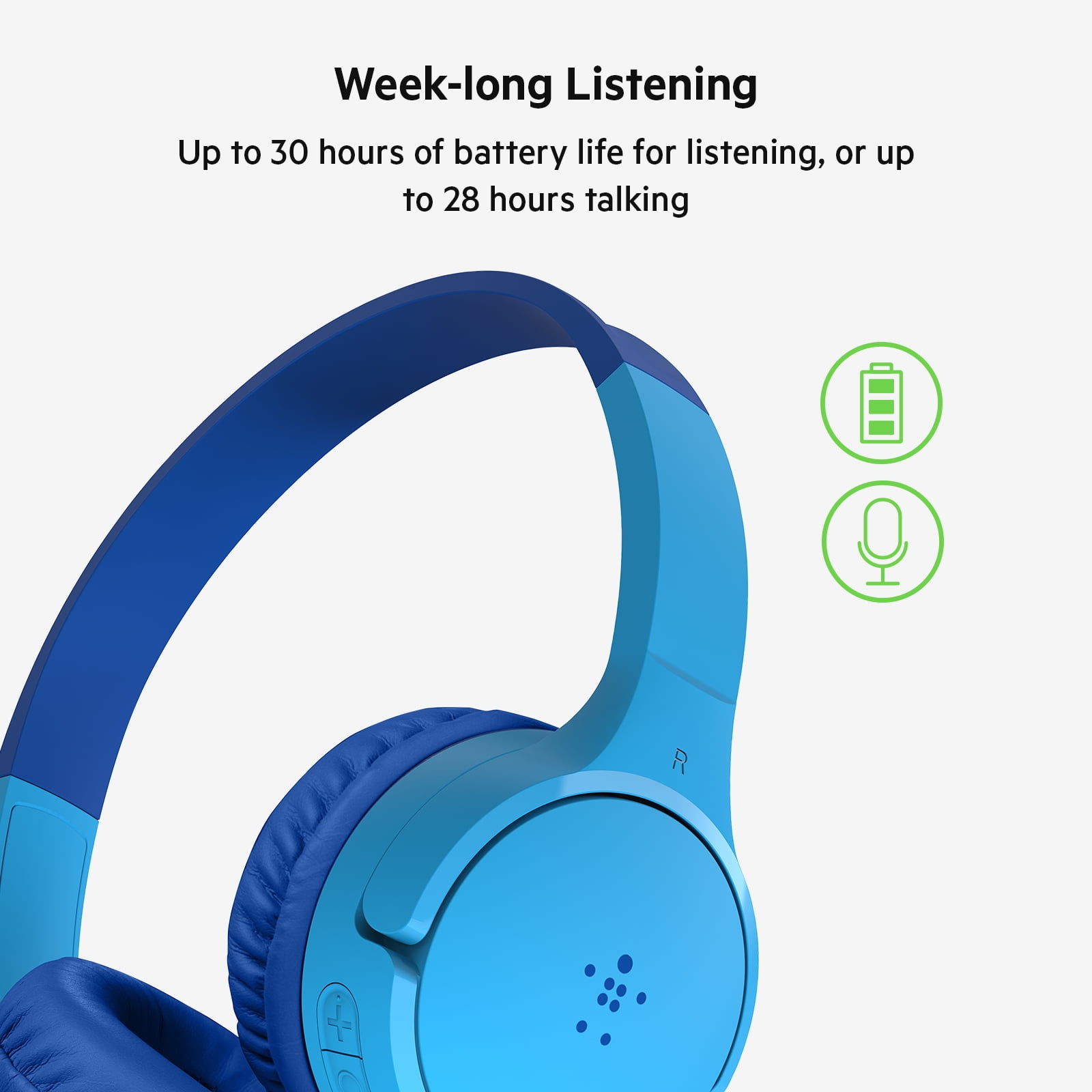 Bluetooth SOUNDFORM Belkin Headphones Mini Blue for Kids, On-Ear Wireless