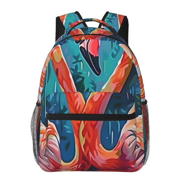 Disketp Romantic Flamingo Pair Mochila Estampada para Hombre y Mujer – Mochila Ligera Clásica con Múltiples Bolsillos para Universidad, Trabajo y Viajes-One Size