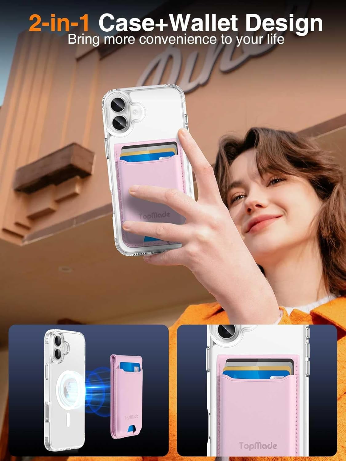 Magnetic Phone Wallet Stand Compatible for iPhone 17/16/15/14/13/12 Series, Magnetic Wallet Card Holder with Detachable Phone Case for iPhone 16 Plus, 1 Set
