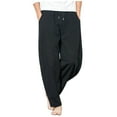 thumbnail image 1 of Pantalon Long Décontracté pour Homme en Coton et Lin, Coupe Ample, Couleur Unie, avec Poches, Confortable, 1 of 9