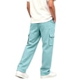 thumbnail image 7 of CYRBOKO Boys Cargo Sweatpants with Pockets, Relaxed Fit Casual Elastic Waist Drawstring Athletic Pants Light Blue Size 7-8 T, 7 of 7