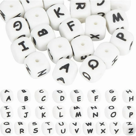 1Bag 1 Box 52Pcs 12x12mm Letters Bead Bulk Silicone Letter Beads Capital Alphabet A-Z Cube White Beads for Jewelry Making Beads DIY Beadable Pens Crafts Necklace Friendship Bracelet Key Chains