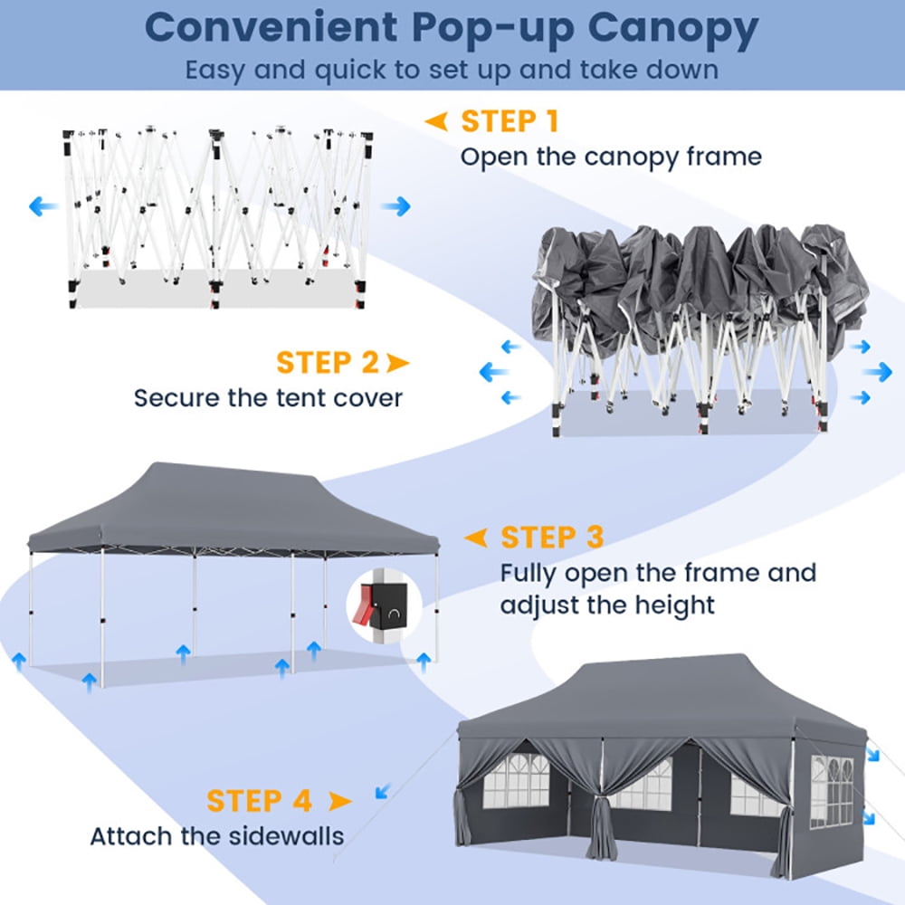 Aimee Lii 10 x 20 FT Pop up Canopy with 6 Sidewalls and Windows and Carrying Bag for Party Wedding Picnic, Canopy Gazebo for BBQ Events, Gray Aimee Lii 10 x 20 FT Pop up Canopy with 6 Sidewalls and Windows and Carrying Bag for Party Wedding Picnic, Canopy Gazebo for BBQ Events, Gray