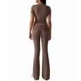 thumbnail image 3 of Solid Color Slim Fit Short Sleeve Trousers Suit Coffee M, 3 of 10