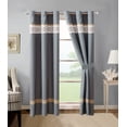 thumbnail image 2 of 11-Pc Wylie Geometric Embroidery Herringbone Embossed Pleated Stripe Comforter Curtain Set Slate Blue Gray Khaki White King, 2 of 2