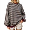 thumbnail image 2 of Resicozy Oversized Sweatshirt for Women Fall Striped Long Sleeve Shirt Crewneck Sweatshirts Y2K Workout Tops Wine 2XL, 2 of 7