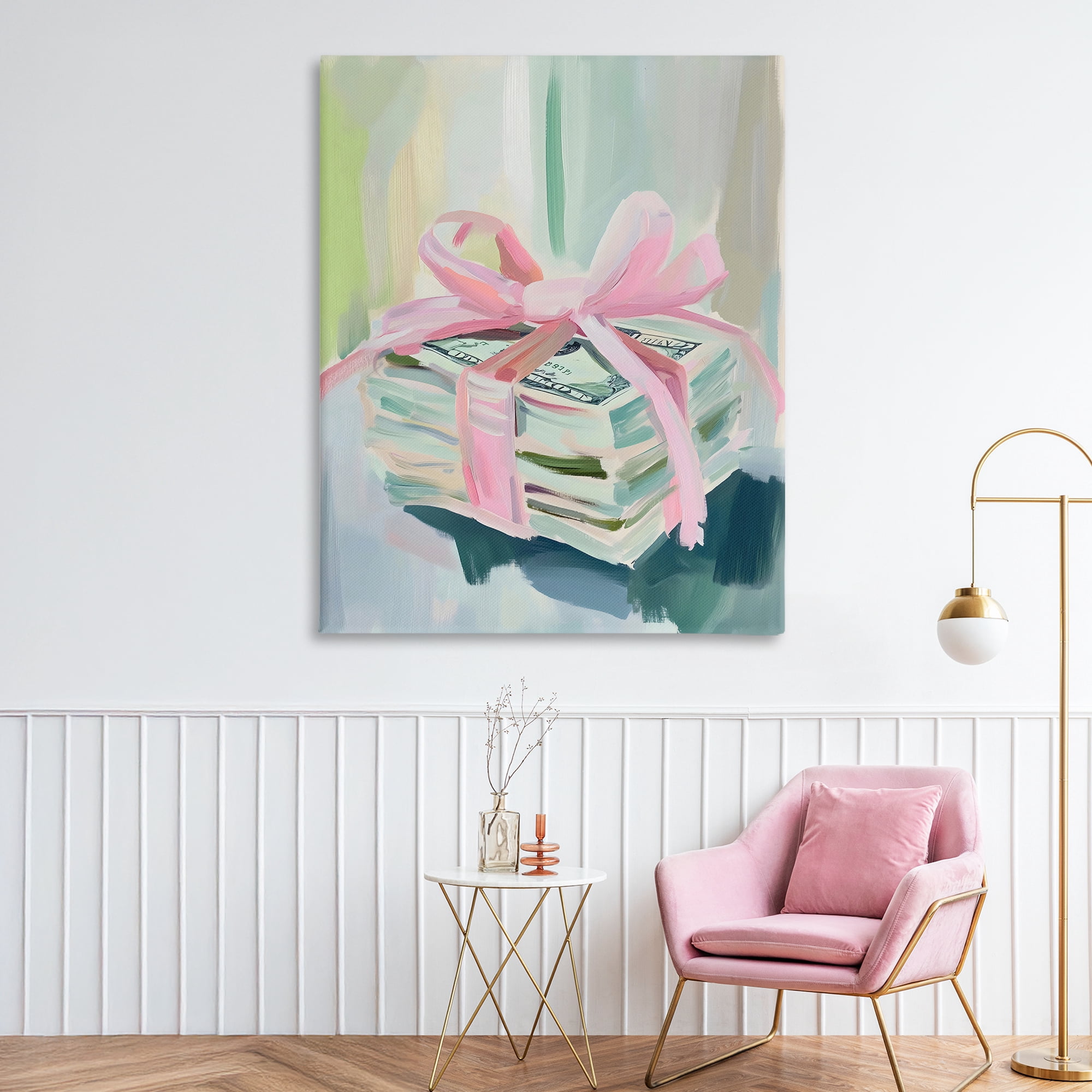 Stupell Industries Pink Bow Cash Bundle Canvas Wall Art, design by The Prints Vibe