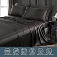 thumbnail image 3 of 6 Pieces Luxury Silky Black Bedding Satin Sheet Set Queen Size, 3 of 5