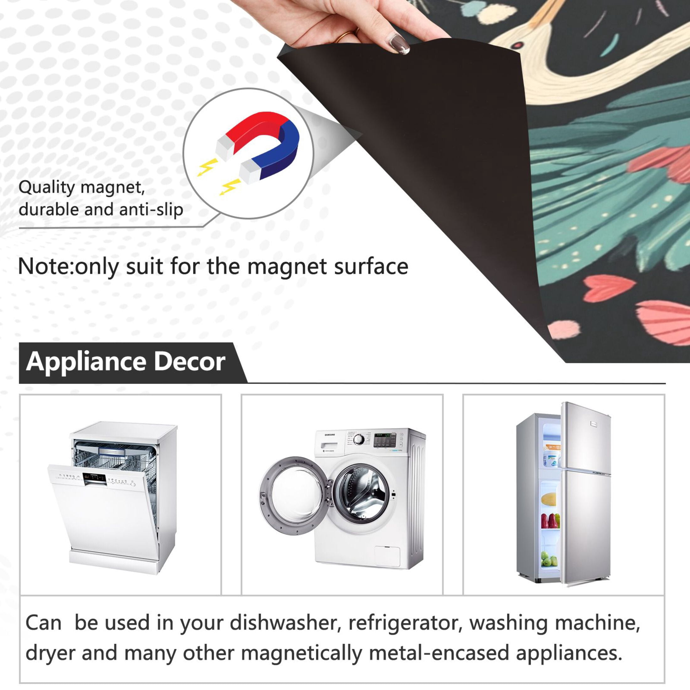 Dishwasher Magnetic Sticker 23x26 Inch Refrigerator Magnetic Sticker Washing Machine Magnetic Sticker Kitchen Panel Magnetic Sticker Home Decor Couple Cranes