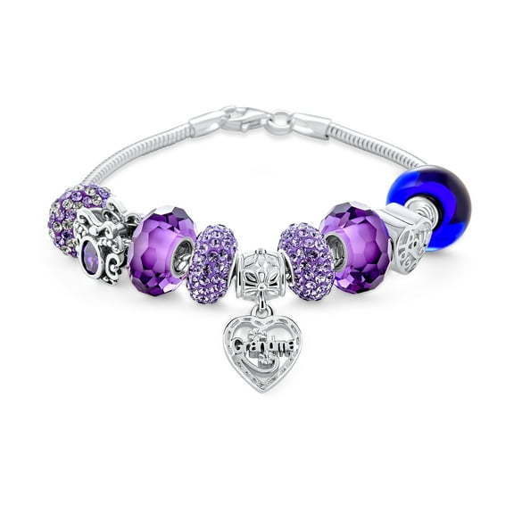 Bling Jewelry Womens Purple Love Grandma Family Charm Bracelet Sterling Silver 6.5-8 Inch