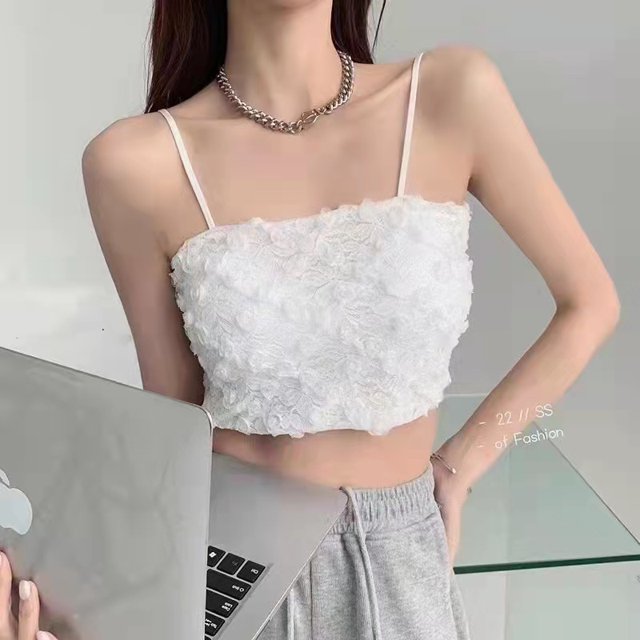 Camisola VISgogo a la moda para mujer, camisola salvaje con flores rosas, camisetas sin mangas con tirantes en el pecho, chalecos sin espalda, Tops cortos VISgogo moda