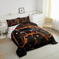 thumbnail image 4 of Feelyou Futuristic Gamepad Full Size Comforter Sets, Neon Glowing Honeycomb Bedding Comforter Set, Glitter Orange Games Console Reversible Bedding Sets, Ultra Soft Bedroom Decor, 3-Piece, 4 of 9