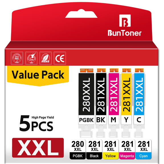 280 and 281 Ink Cartridges for Canon Ink 280 and 281 for Canon TR8520 TR8620 TS8120 TS9120 Printer (5 Pack)