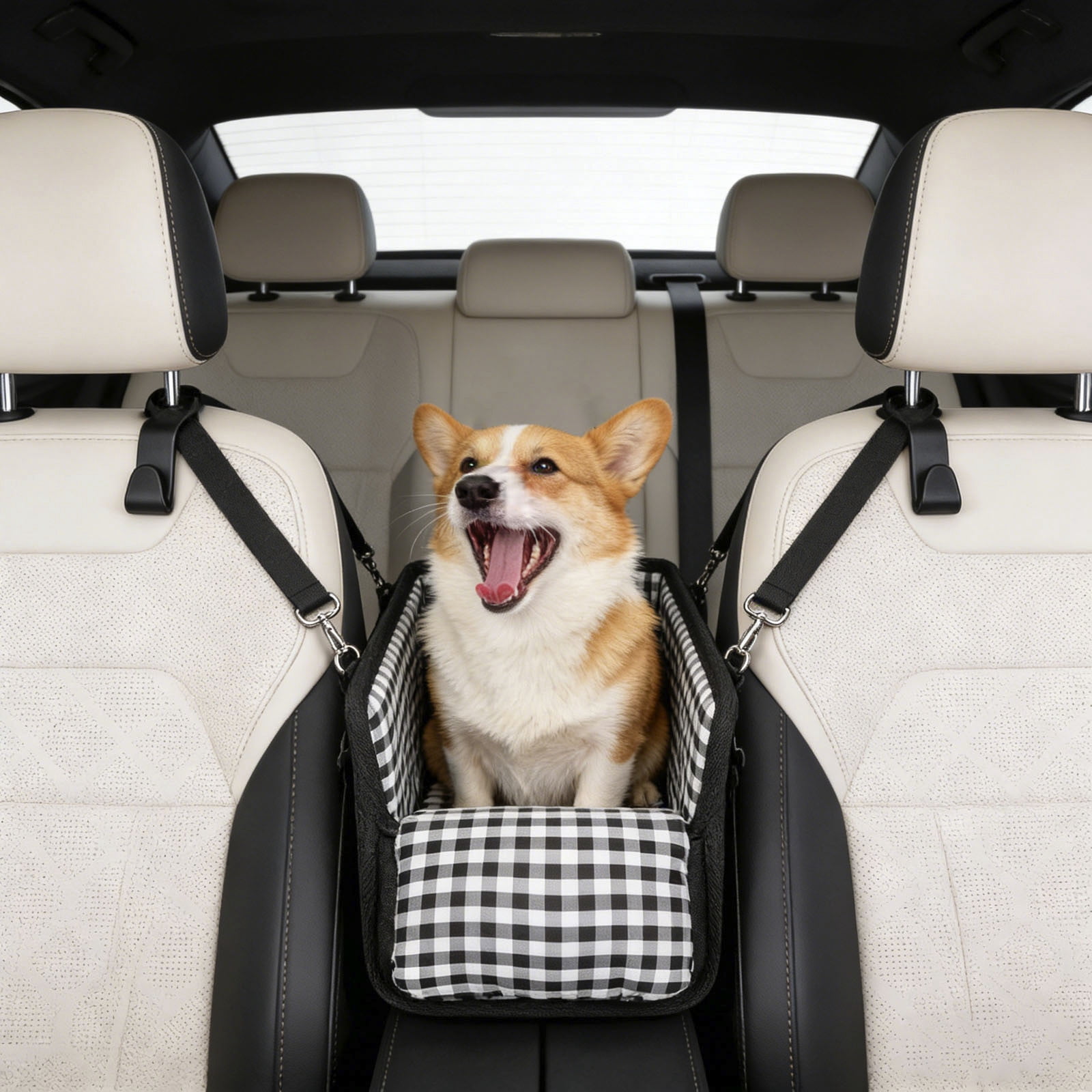 WXPGFL Console Dog Car Seat - Portable Dogs Armrest Booster Seat for Small Dog, Anti-Collapse Pet Car Seat with Soft Cushion Safety Belt, Support Pet Up to 11lbs (Black)