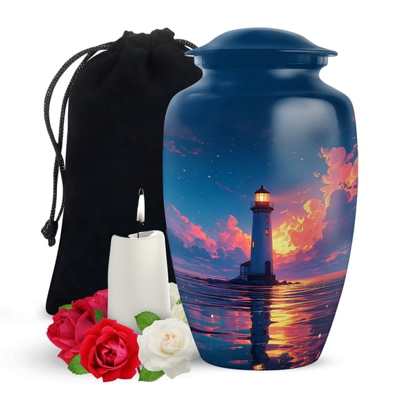 Yatskia Lighthouse Sea Large Funeral Urns for Human Ashes Adult Men and Women, Memorial Urn for Ashes Adult, (Classic Large, 10 Inch)