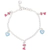 Sterling Silver Blue Heart and Pink Key Enamel Charm Bracelet, 6