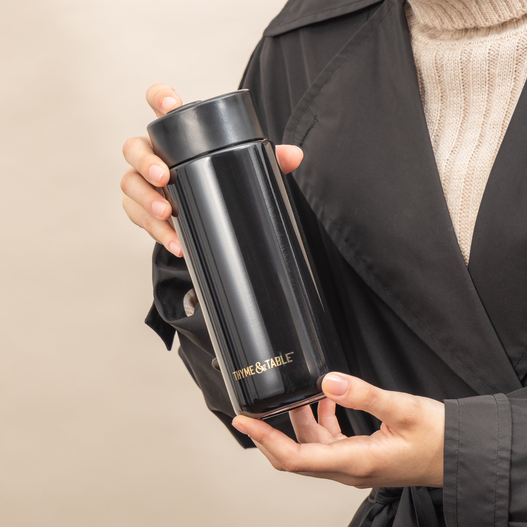 Thyme & Table Double Wall Insulated Stainless Steel Coffee Tumbler, 22oz Travel Mug, Black