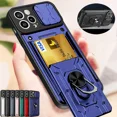 thumbnail image 2 of Shockproof Case For iPhone 15 14 Pro Max Plus 13 12 11 Pro Max XR X 8 7 Plus SE 2022 Rotation Metal Ring Stand And Card Slot Blue iPhone 13 Pro, 2 of 6