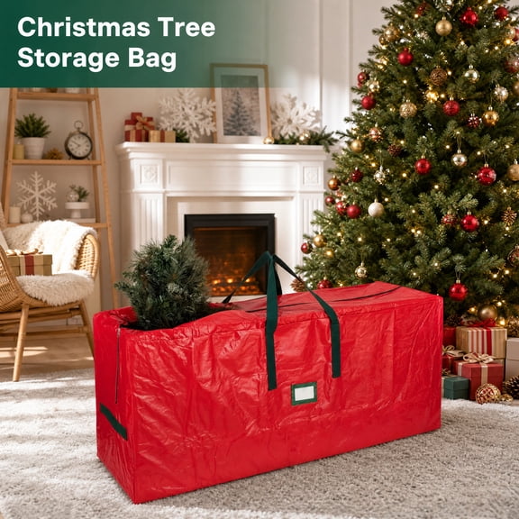 7.5 ft Christmas Tree Storage Bag, Tree Bags with Reinforced Handles and Dual Zippers Wide Opening, Water and Moisture Resistant, Large Storage Bags for Trees and Decorations(Red)