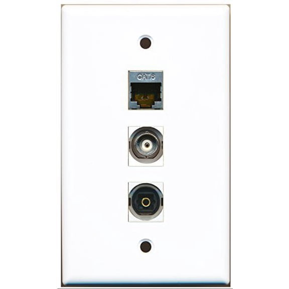 RiteAV - 1 Port Shielded Cat6 Ethernet and 1 Port Toslink and 1 Port BNC Wall Plate