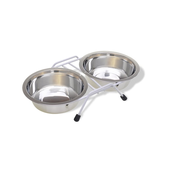 Van Ness Small Stainless Steel Raised Double Dog Bowl; Non-Skid Stand, 16 oz
