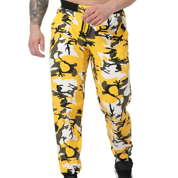 Yellow camo store trousers mens