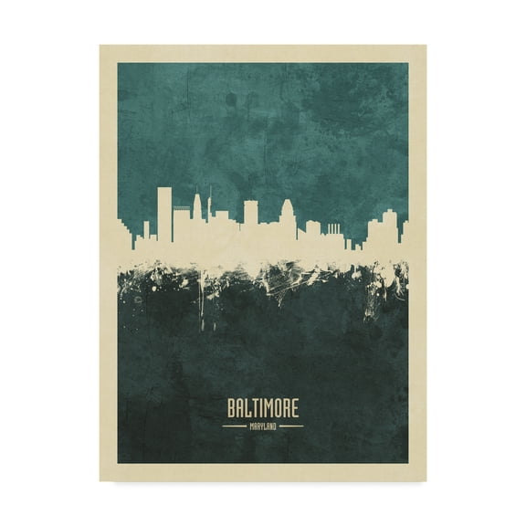 Trademark Fine Art 'Baltimore Maryland Skyline Teal' Canvas Art by Michael Tompsett