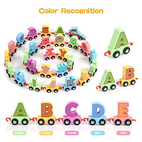 Kids Infant Alphabet Learning Toy Wooden Magnetic Alphabet Train Toys Early Educational Toys Letter Train Colourful 27Pcs Children's Birthday Present SKAJOWID Magnetic Letter Train