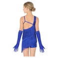 thumbnail image 2 of TiaoBug Girls Sequins Latin Dance Dress Tassel Leotard Fringed Bodysuit with Gloves Ballroom Dancing Outfit Royal Blue 16, 2 of 6