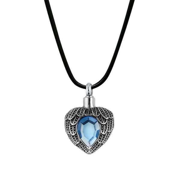 Anavia Cremation Necklace Urn Pendant Memorial Jewelry Angel Birthstone Heart Ashes Container with Free Funnel Kit and Velvet Jewelry Box [March]