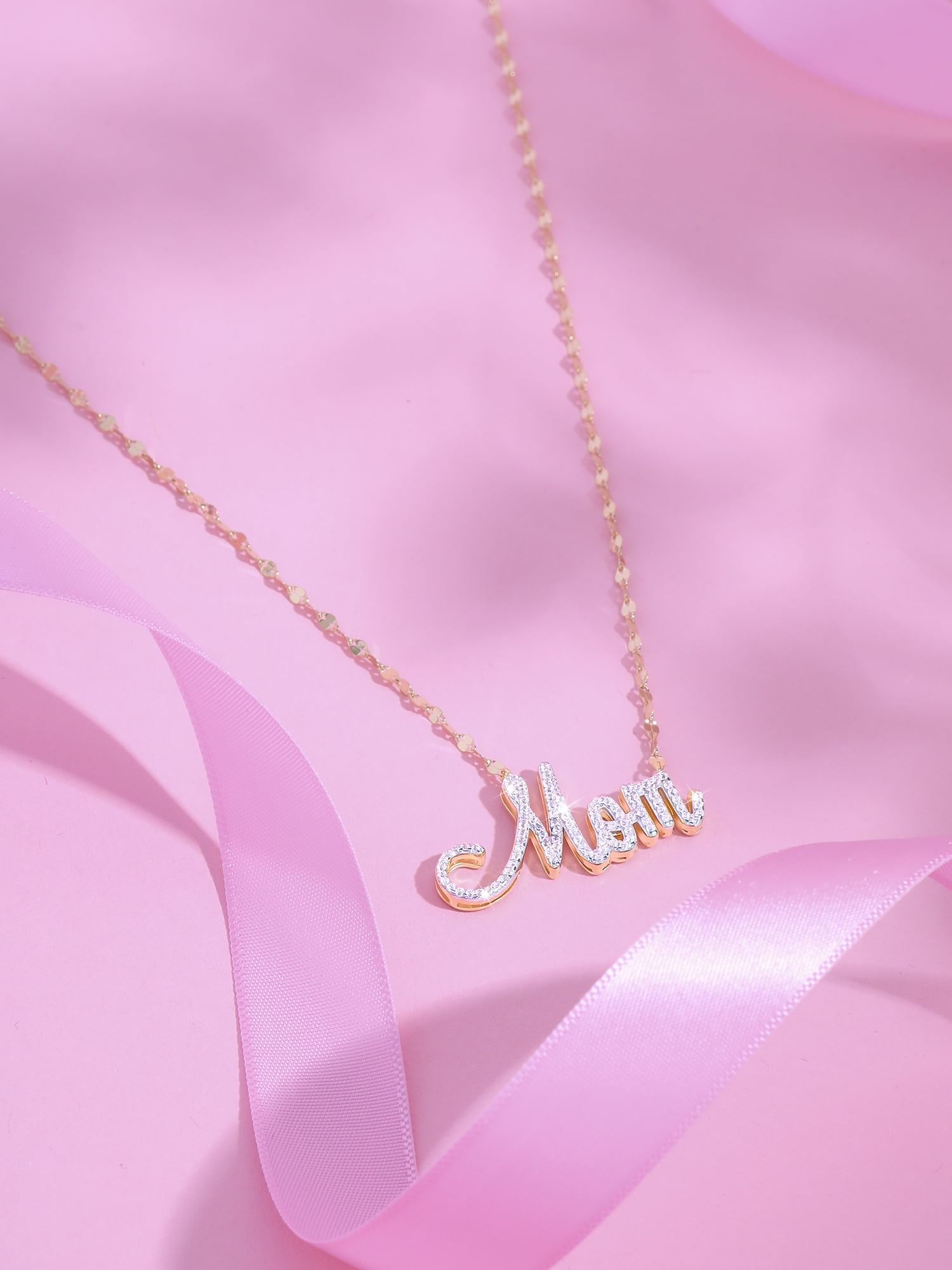 Brilliance Women's Gold and Rhodium Plated Sterling Silver Pave Mom CZ Necklace