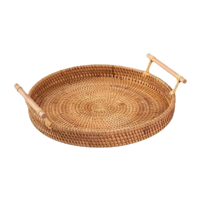 Frutero Miyuadkai en liquidación, bandeja de ratán tejida a mano, plato decorativo redondo de ratán con asas, cestas rústicas para desayuno, frutas, meriendas, café y té, decoración de habitación