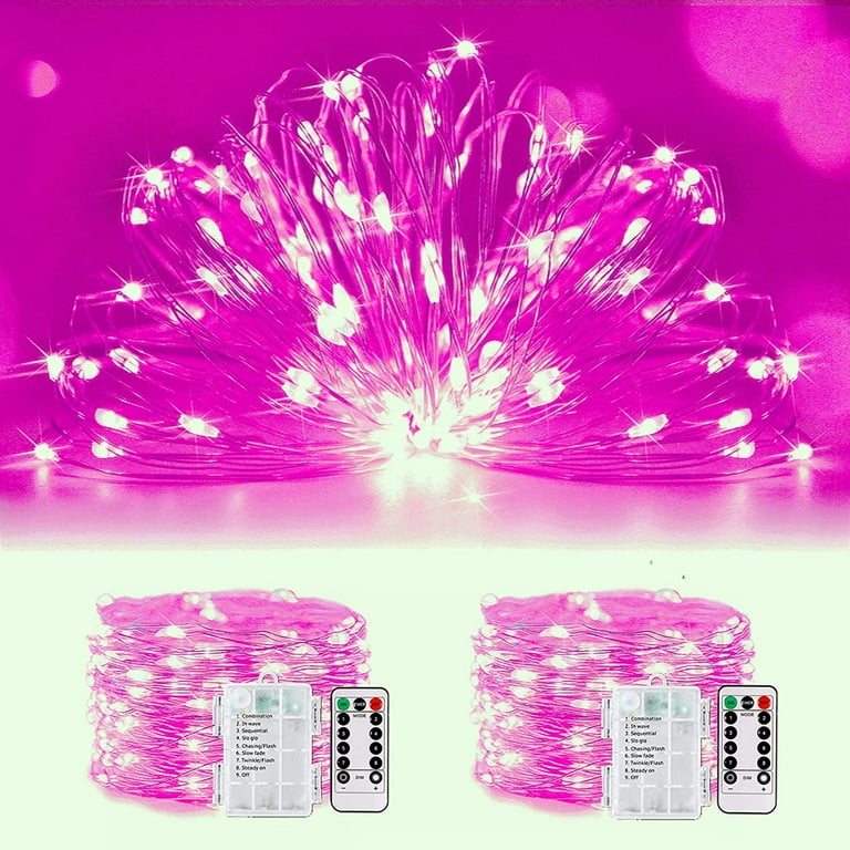 Battery Operated LED Fairy String Lights, Pink - Set of 2