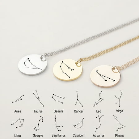 Anavia Round Cancer Constellation Zodiac Star Sign Stainless Steel Silver Disc 22mm Pendant Jewelry with Gift Box