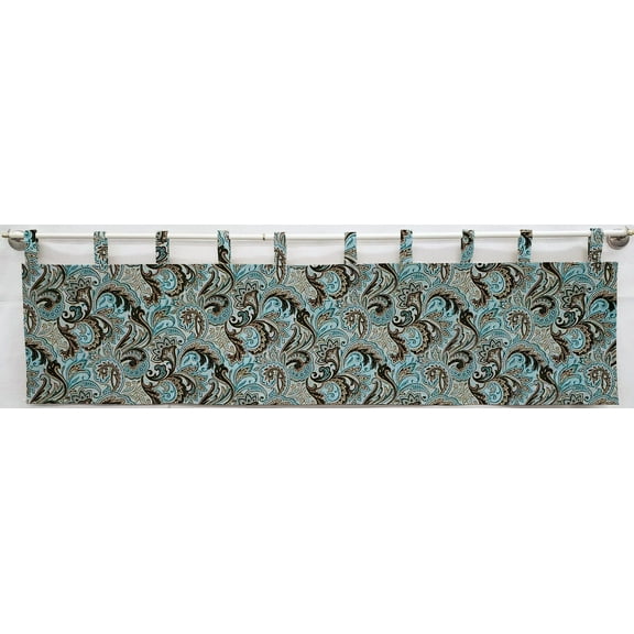 Brown & Teal Paisley Tab Top Valances (Unlined) (15 Inch Two Valance Panels)