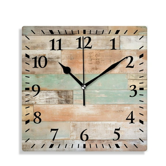 10 Inch Wall Clock Battery Operated Silent Clock Decorative for Office, Kitchen, Outdoor, Living RoomWood Plank Wall Painting