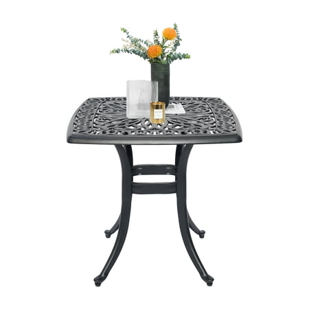 Cast Aluminum Bistro Table, Small Outdoor End Table, Rustproof Weather Resistant Patio Coffee Table, 21Inch Side Table for Indoor Garden Porch Balcony Backyard,Black