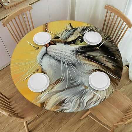 

Patifu Cat Butterfly Flowers Round Tablecloth Stain-Resistant Washable Indoor Outdoor Restaurant Wedding Party Waterproof Elastic Edge Home Decor 42 -46