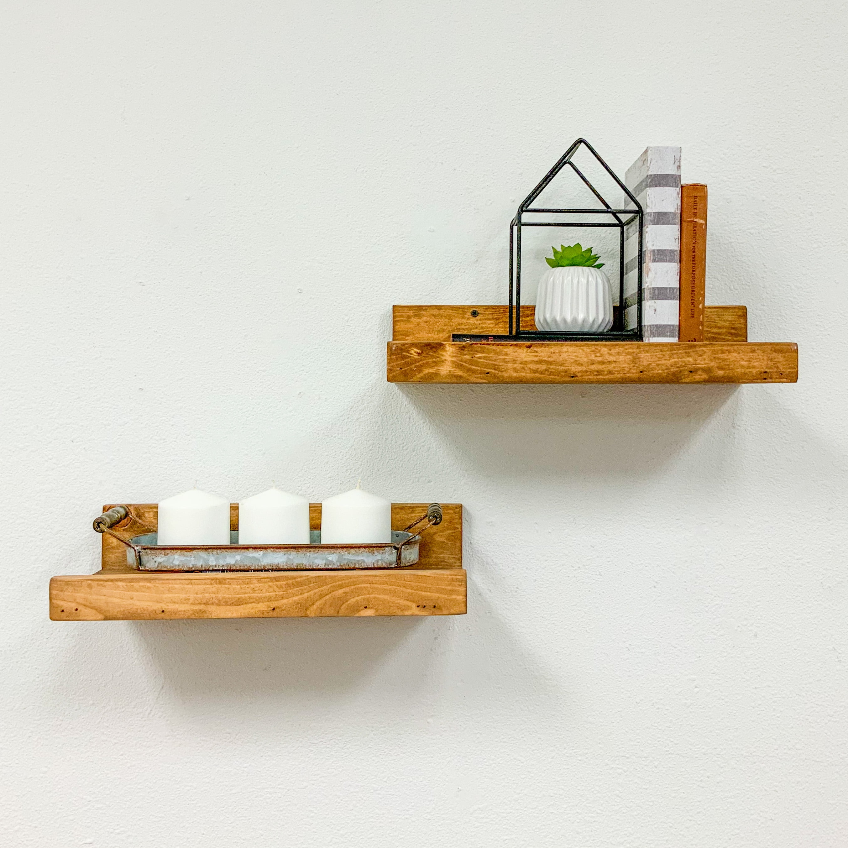 Rustic Luxe Handmade Wooden Wall Mounted 16inch Shallow Set of 2