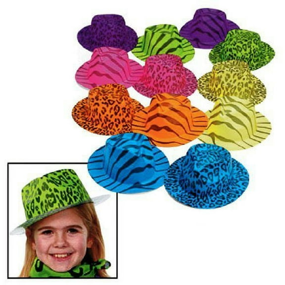 Neon Animal Print Gangster Hats - Apparel Accessories - 12 Pieces