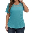 thumbnail image 2 of WellSize Women Plus Size Blouses Dressy Lace Crew Neck Tops Casual Short Sleeve Summer Shirts, 2 of 7