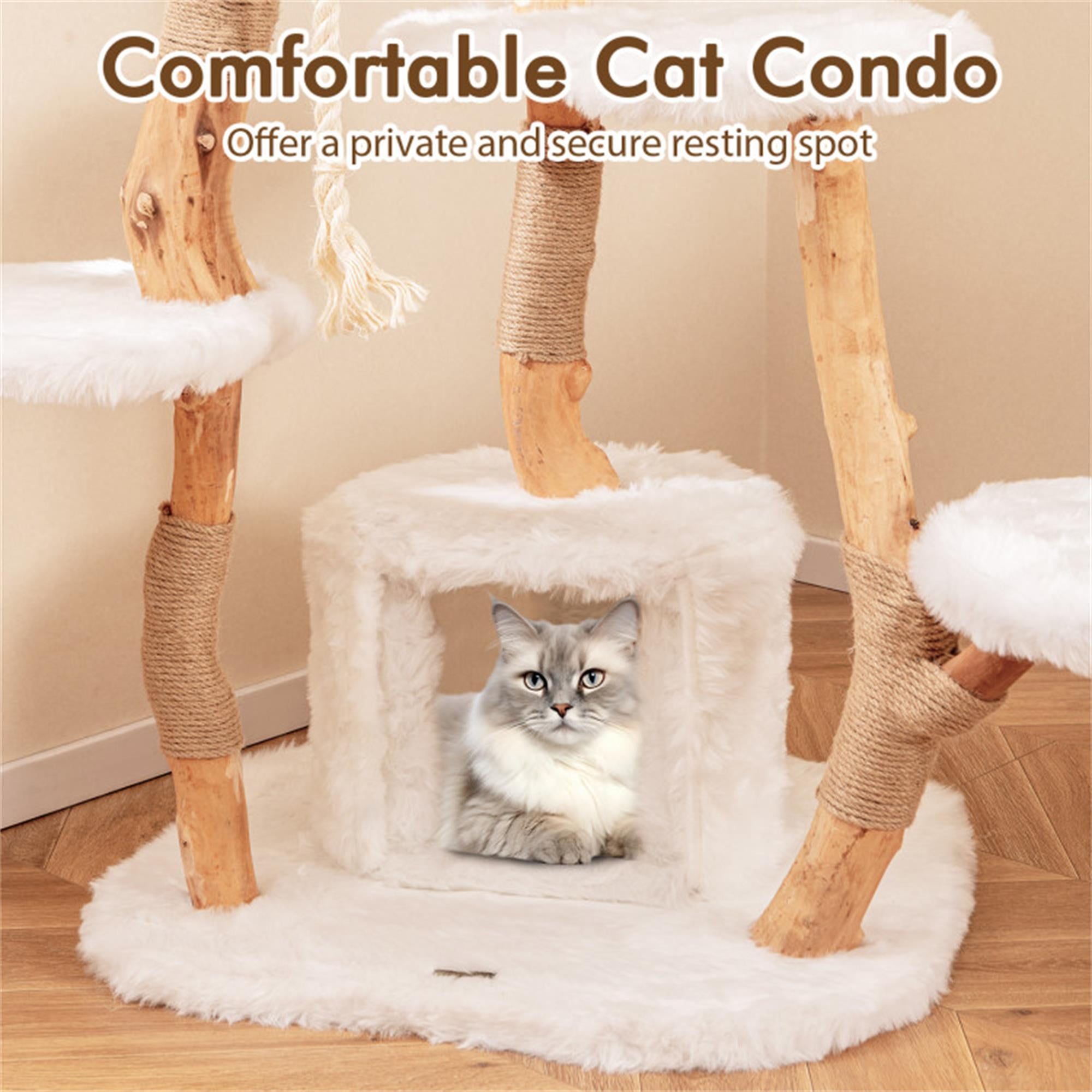 resenkos 66" Modern Cat Tree Tower for Indoor Cats with Perch, Cat Condo, Solid Wood Cat Tree House with Scratching Posts for Large Cats, White