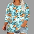 thumbnail image 2 of CYMMPU 3/4 Sleeve Blouses for Women Dressy Casual Crew Neck Summer Trendy Shirts Spring Tops Loose Fit Floral Pattern T-Shirts Lightweight Basic Tees Light Blue XXXXXL, 2 of 5